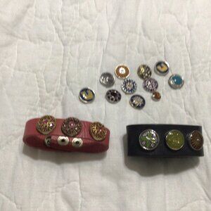 2 pc lot  Ginger Snaps Black Leather Bracelet and Rose leather snap bracelet